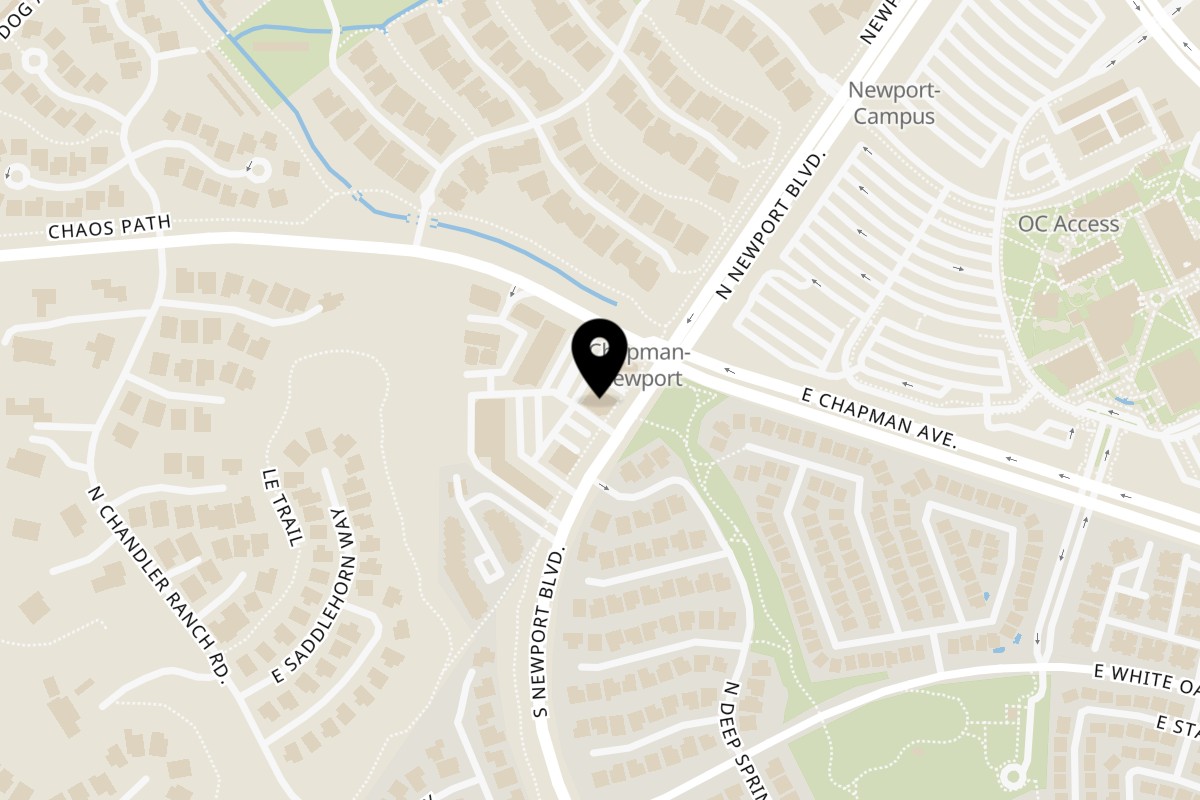 Map showing the location of Fish house market and grill on 7626 E Chapman Ave B in Orange